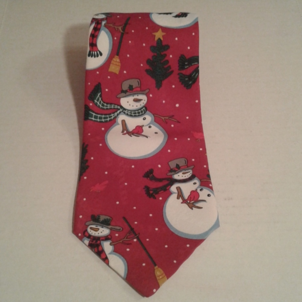 Ugly Christmas Tie Yule Tie Greetings Snowman Red